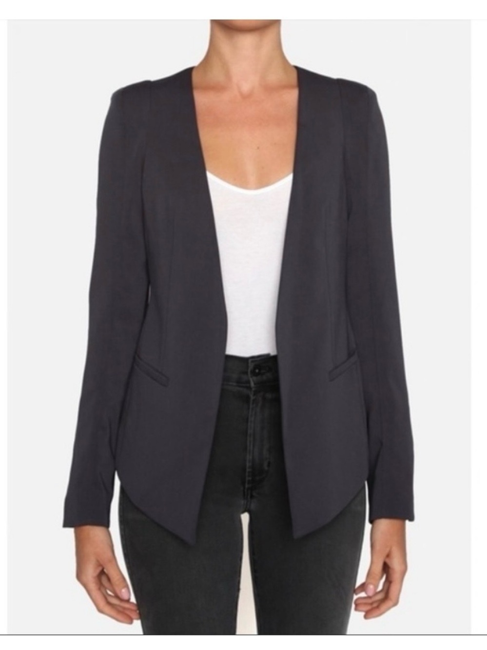 James Jeans Hi Low Ponte Blazer Charcoal Blue - L